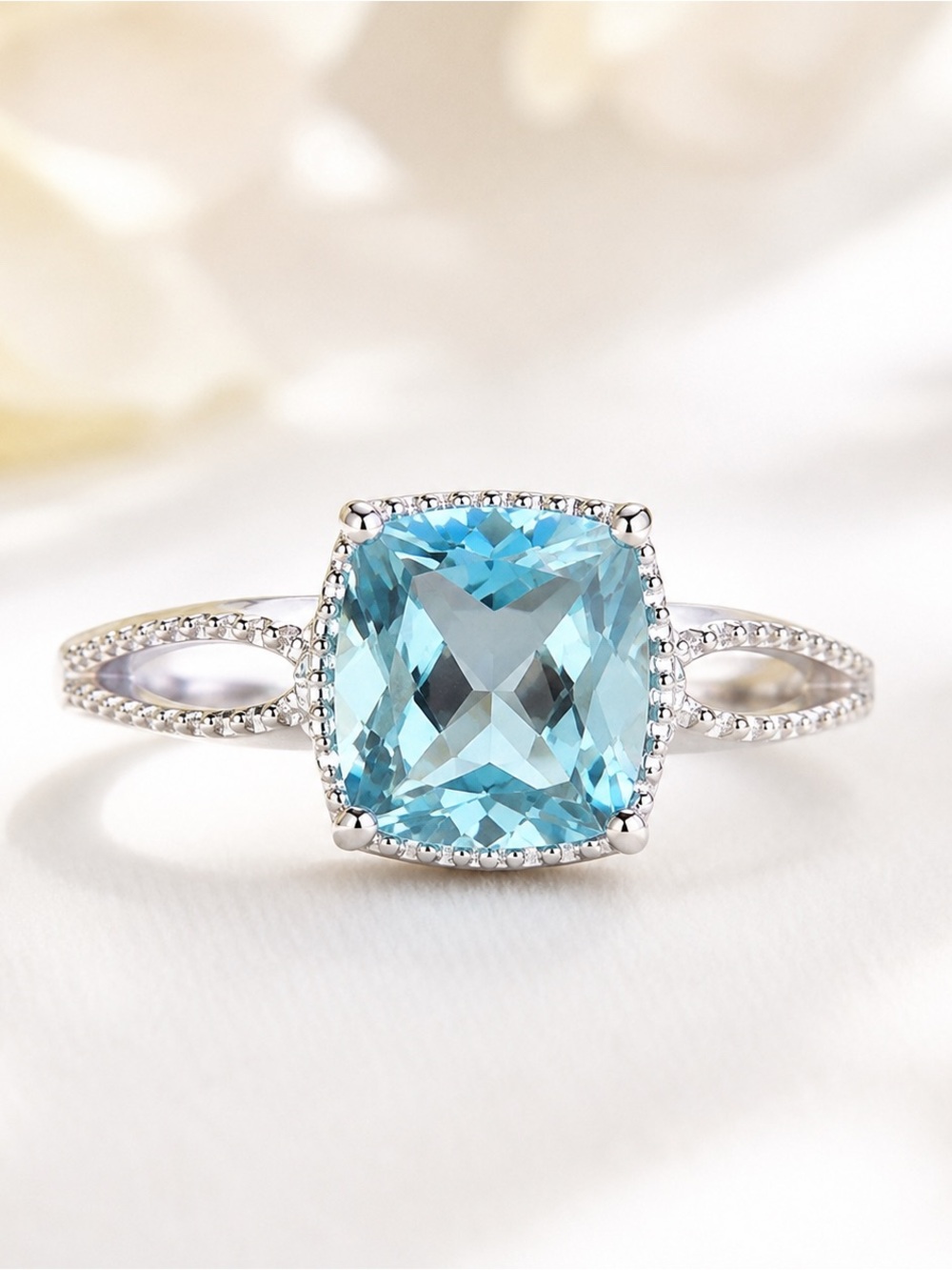 Cushion-Cut Topaz Halo Ring in Sterling Silver